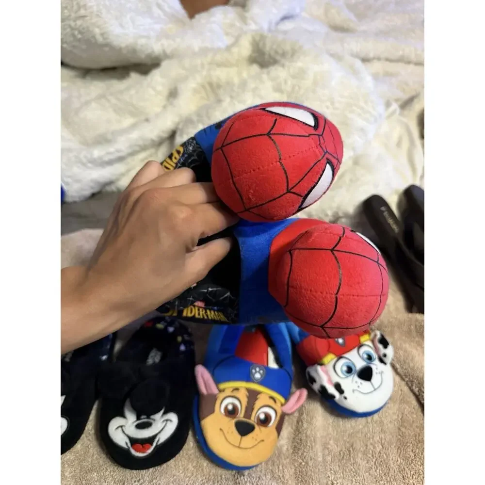 slippers Lot 3, Kids Fabric Slippers Spider-Man Mickey PAW patrol. (9/10) (7/8)